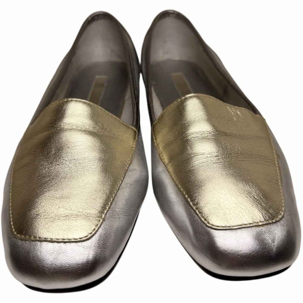 Enzo Angiolini Metallic Liberty‎ Square Toe Leather Loafers 8M